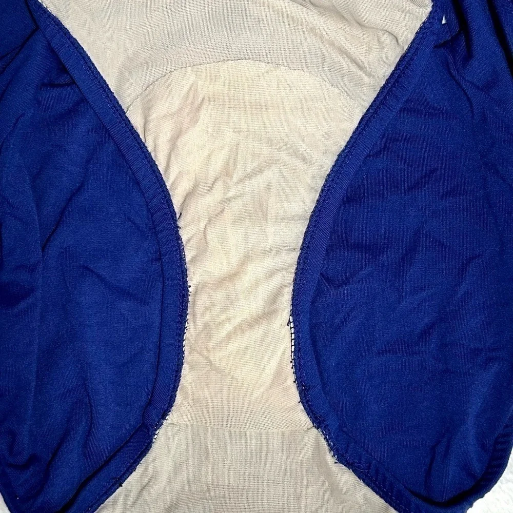 J Crew Women's One Piece Blue Stretch Swimsuit‎ Bathing Suit size L No Padding